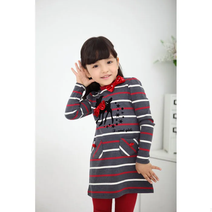 Осенний комплект одежды для девочек, топ с длинными рукавами и штаны комплект из 2 предметов, детская одежда в полоску с изображением оленя k1 - Цвет: Темно-серый