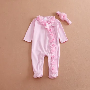 

New Baby Girl Romper Newborn Clothes V-neck Flower Bebek Tulumu Baby Girls Clothes 7BR035