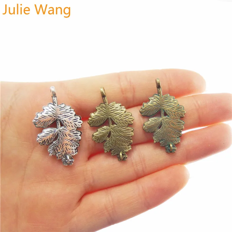 Julie Wang 15 шт. состаренная бронза/зеленый/сплав серебристого оттенка драгоценность ретро 3D натуралистичная подвеска в форме листика Подвески ремесла ювелирные изделия аксессуар