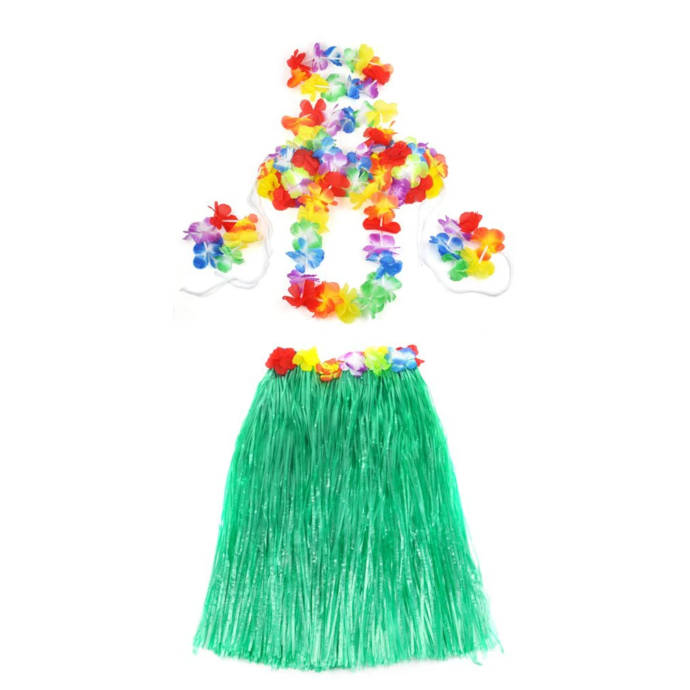 LHBL 5pcs Set Hawaiian Grass Skirt Flower Hula Lei Garland Dress