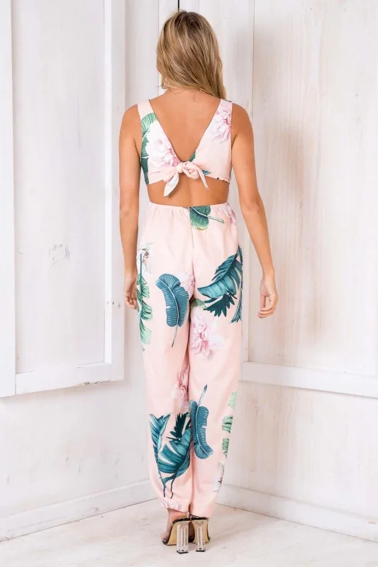 Sexy Deep V Neck Elegant Vintage Beach Jumpsuit Summer Backless Bow Wide Leg High Split Straight Casual Women Romper Jumpsuit