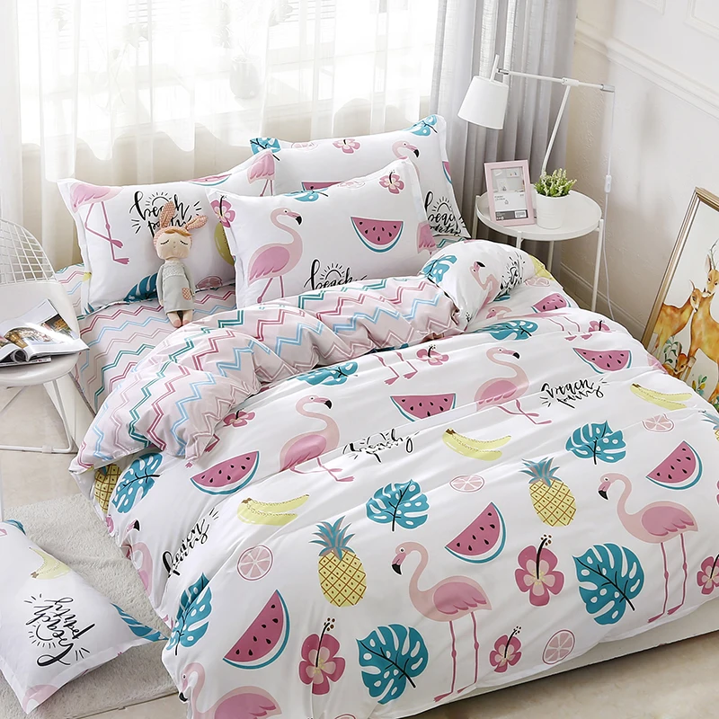 

4pcs/set Fruits Watermelon Pineapple Banana Swan Pattern Bedding Set Bed Linings Duvet Cover Bed Sheet Pillowcases Cover Set