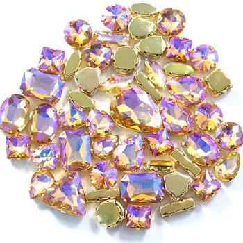 

20pcs Topaz AB Mix Shapes Sizes Sew On Rhinestones With Claw Flatback Glass Strass Sewing Stones For DIY Garments B1155