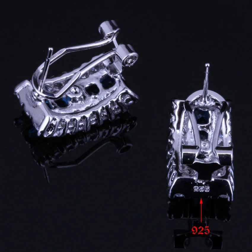 Изящный синий кубический цирконий белый CZ 925 стерлингового серебра ювелирные наборы для женщин серьги кулон цепи кольцо V0005