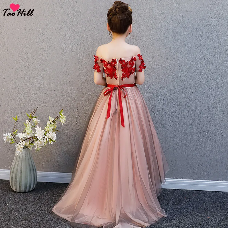 TaoHill/ г., Платья с цветочным узором для девочек на свадьбу, детское нарядное платье с открытыми плечами, платья для первого причастия для девочек