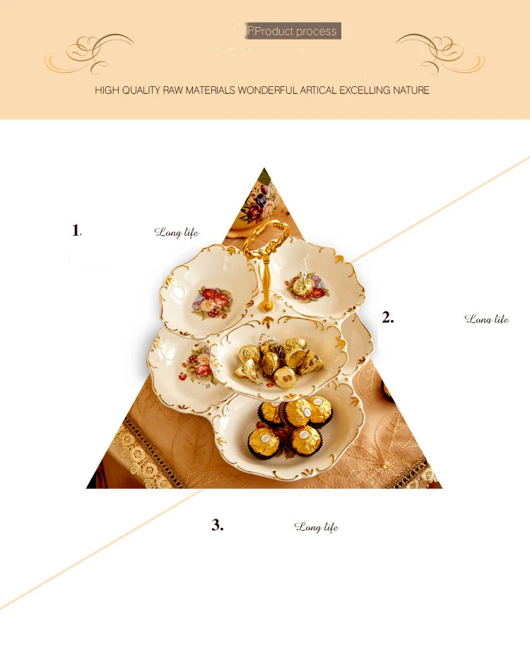 Европейские Роскошные Керамика 3-слои Office для дома фрукты, украшения Свадебная вечеринка Конфетница тарелку закуски Рождественский десерт чаша