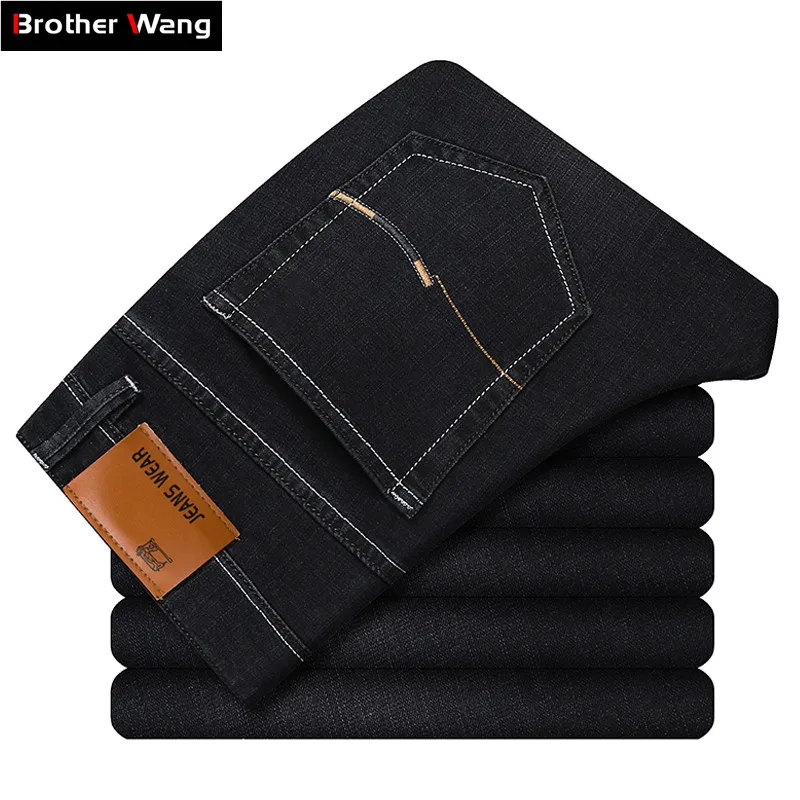 

2019 New Men Brand Slim Jeans Business Casual Elastic Skinny Jeans Denim Pants Male Black Blue Mens Clothing Plus Size 38 40