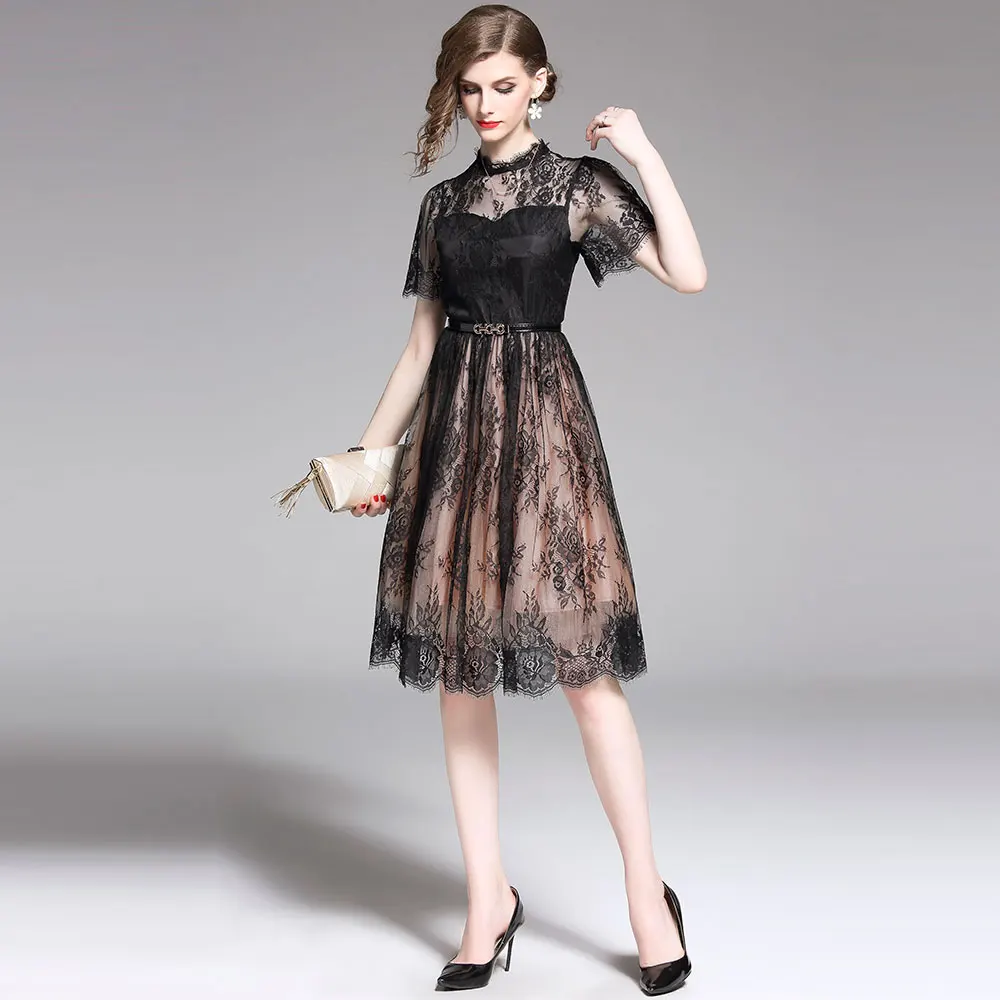 Borisovich женское летнее черное кружевное Повседневное платье бренд Модное Элегантное ТРАПЕЦИЕВИДНОЕ женское вечернее платье в английском стиле N1322