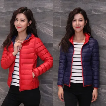 

S - 4XL White duck down hooded jacket ladies winter pure color hooded coat down Women