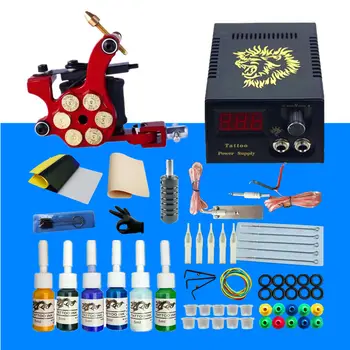 

Beginner Tattoo Kit 8 Wrap Coils Gun Machines Tattoo Ink Grips Needles Tips Tattoo Machine