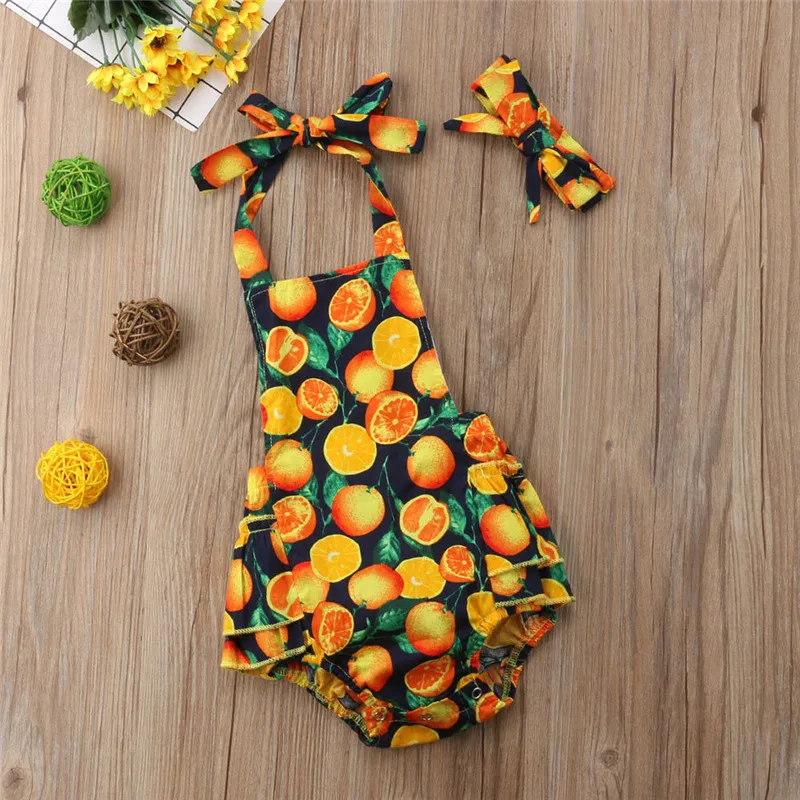 

Floral Girls Backless Summer Halter Sleeveless Jumpsuit Bodysuit Cotton Cute Outfit Newborn Baby Kids Girl Bodysuits Fruit