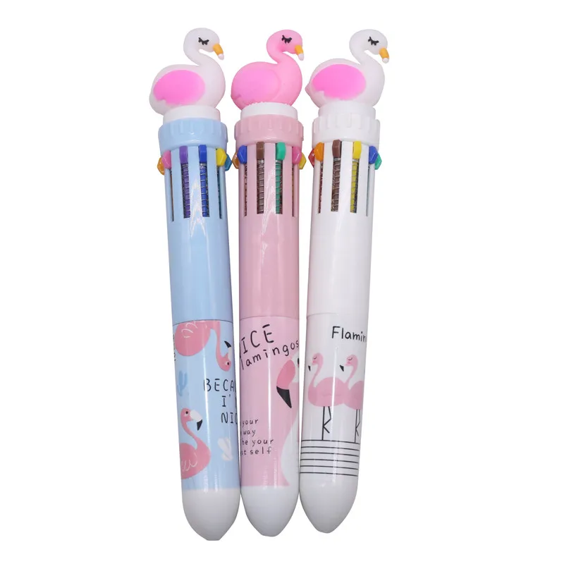 10 шт 10 цветов автоматическая шариковая ручка 0,5 мм пули последние студенческие канцелярские принадлежности для офиса и обучения Фламинго Kawaii подарок для девочек