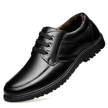 

0054 Suede Shoes Male Genuine Leather Middle-aged and Old Dad Shoes Cotton Leather Shoes Non-skid Tie-up Old People's Cotton Sho