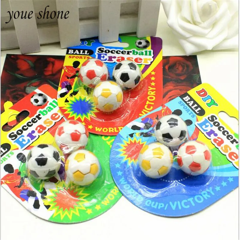YOUE SHONE 3pcs/sets cute rubber pencil erasers small football styling