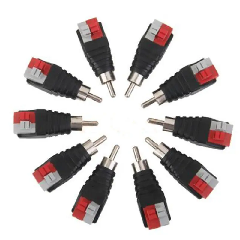 

10pcs Speaker Wire Cable to Audio Male RCA Connector Adapter Jack Plug Useful