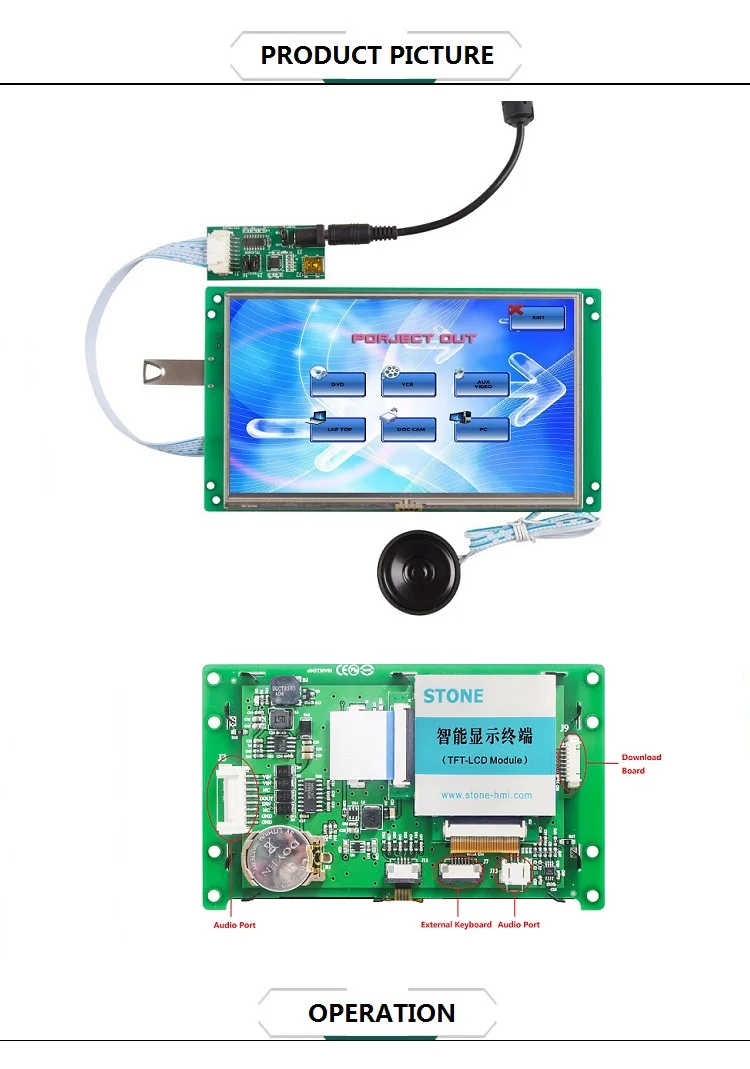 Камень TFT ЖК-дисплей с RS232/RS485/порт TTL