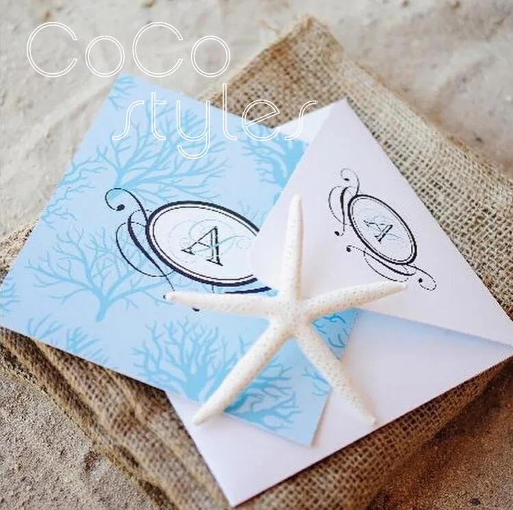  Cocostyles bespoke romantic foiling printing sea style design invitation card with match envelope f - 32890109467