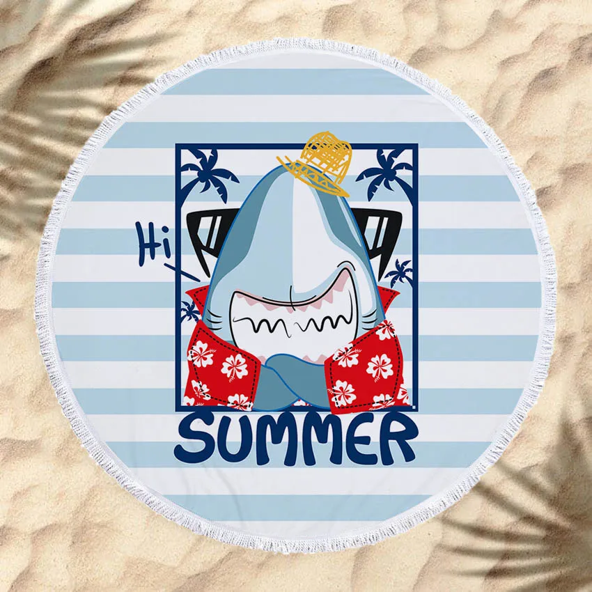 

150cm Cartoon Animals Summer Round Beach Towel Microfiber For Adults Kids Bath Shower Towels Yoga Mat Sofa Cover With Tassels