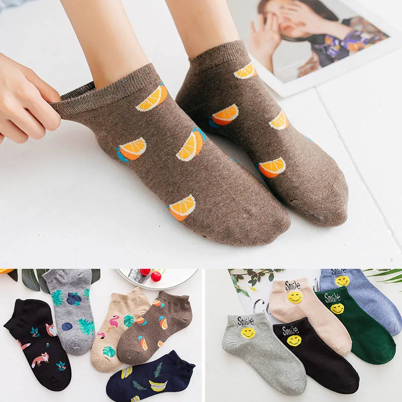 

5Pairs/Set Cartoon Animal Plant Women Socks Harajuku Girls Short Funny Socks calcetines mujer skarpetki meias