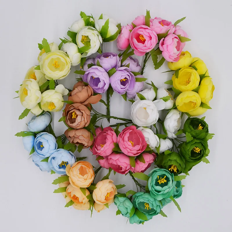 6 шт., 5 см, бутон чайной розы, искусственные шелковые цветы для свадьбы, украшения дома, скрапбукинг, товары для рукоделия