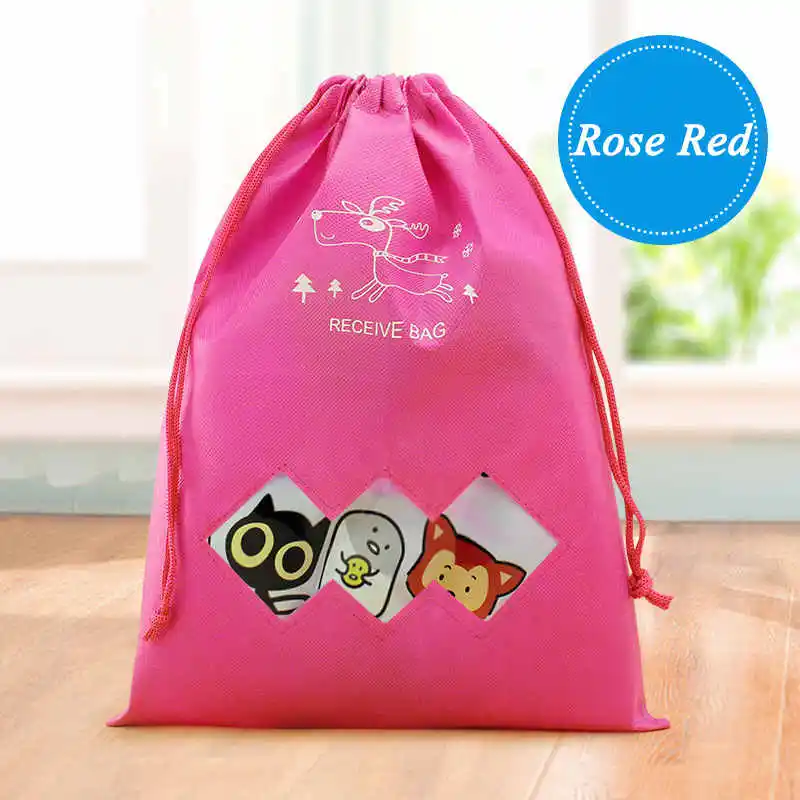 Водонепроницаемые сумки для хранения обуви, пылезащитный чехол для обуви, сумки на шнурке, сумка для путешествий, нетканые сумки-органайзеры для белья - Цвет: rose red