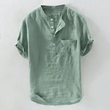 Men's Shirts Summer New Pure Cotton Hemp Button Short Sleeves Fashion Large Blouse Casual male Brand Top dropshipping