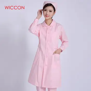 

WICCON Work Wear Uniforms Clothes 2020 New Fashion Pink Solid Work Clothes Nurse Uniform Pharmacy Hospital Long Work Clothes
