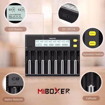 

MiBOXER C4 C8 18650 Battery Charger LCD Display 1.5A for Li-ion LiFePO4 Ni-MH Ni-Cd 21700 20700 26650 18350 17670 RCR123 18700