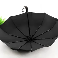 Männer Schwarz Drei Taschenschirm Regen Leder Griff 10 Rippe Starke Automatische Regenschirme Windabweisend Heißer Verkauf