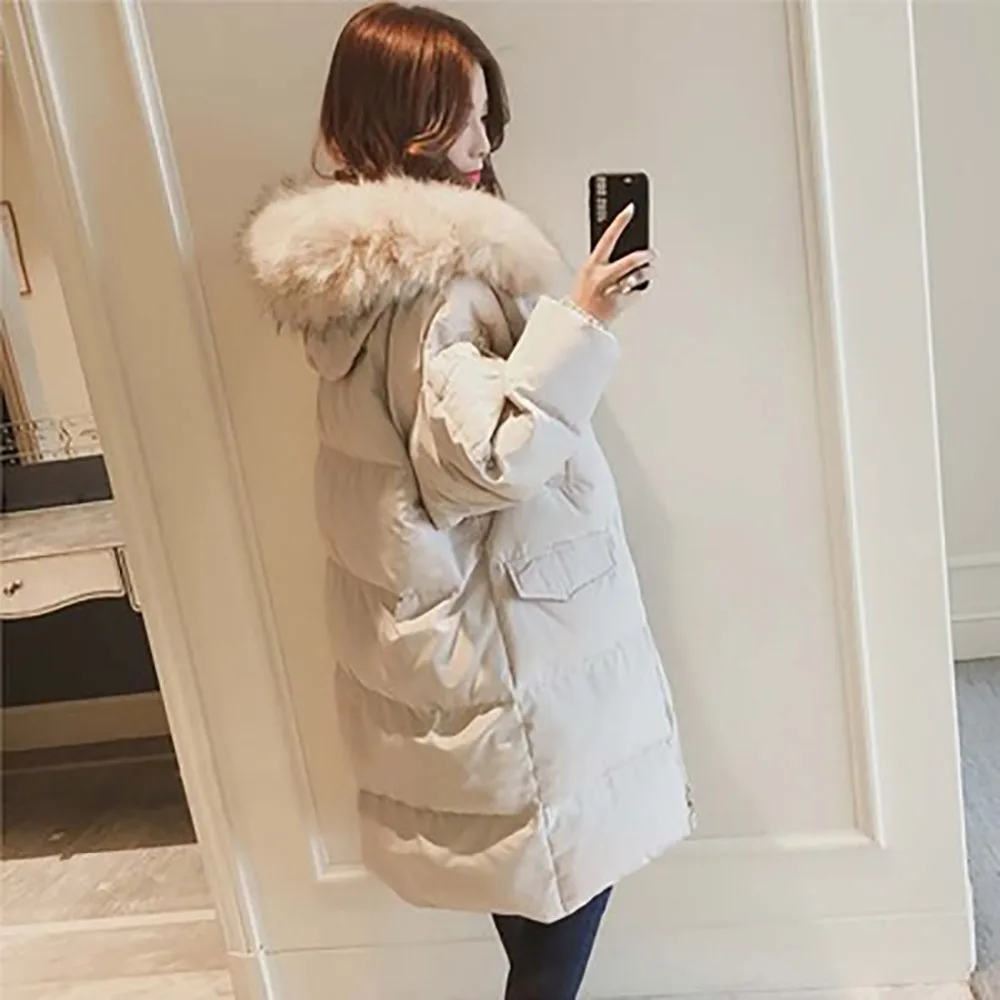 Girls winter bubble coat new fur hooded long section Parker cotton suit