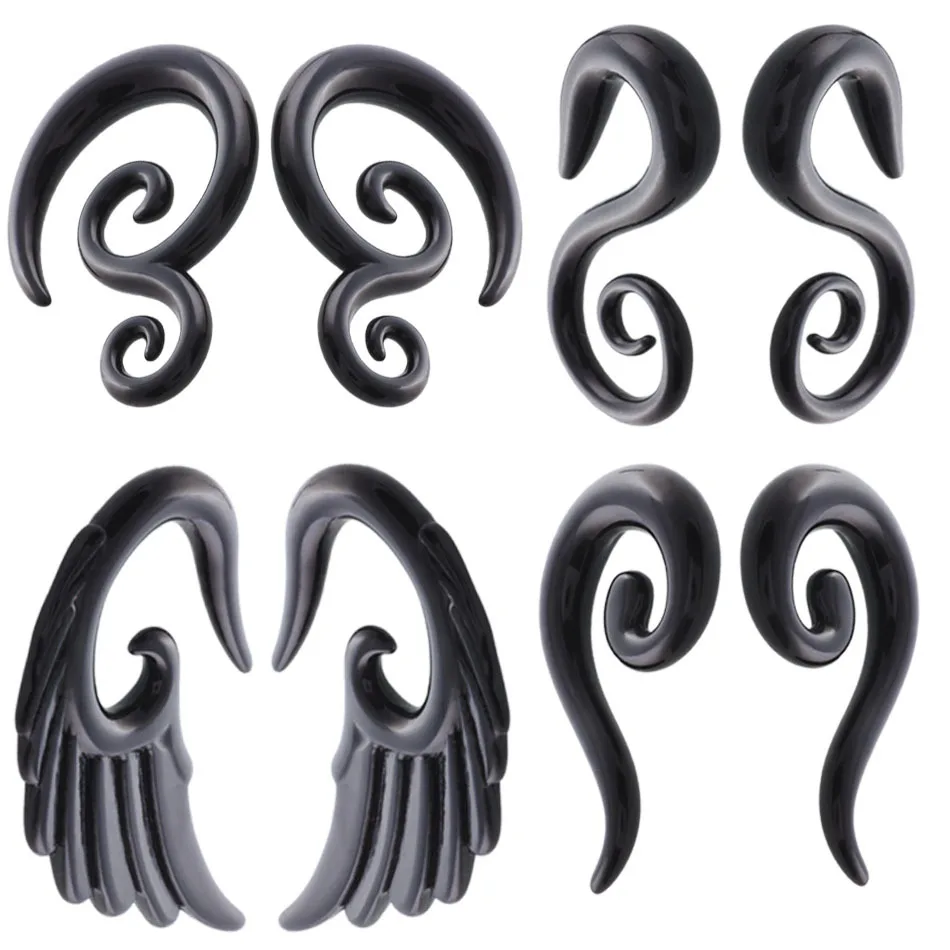 

MODRSA 1Pair Acrylic Spiral Ear Stretcher 5 Styles Black Snails Horn Ear Plugs And Tunnel Ear Expanders Body Piercing Jewelry