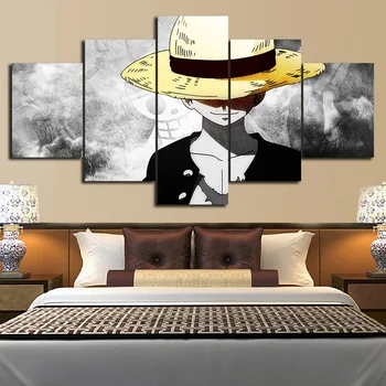

Canvas HD Prints Pictures Wall Art 5 Pieces One Piece Monkey D. Luffy Paintings Anime Poster Living Room Decor Modular Framework