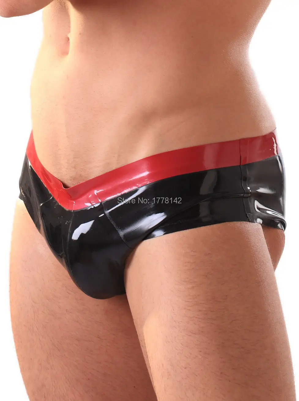 Men's Cheeky Hipster Briefs in Latex Rubber Black Contrast Underwear | Тематическая одежда и униформа