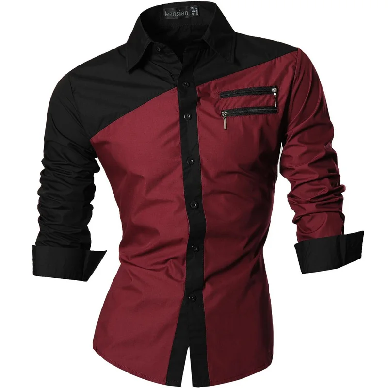 Jeansian Men's Casual Dress Shirts Fashion Desinger Stylish Long Sleeve Slim Fit Z015 WineRed Jeansian Men's Casual Dress Shirts Fashion Desinger Stylish Long Sleeve Slim Fit Z015 WineRed