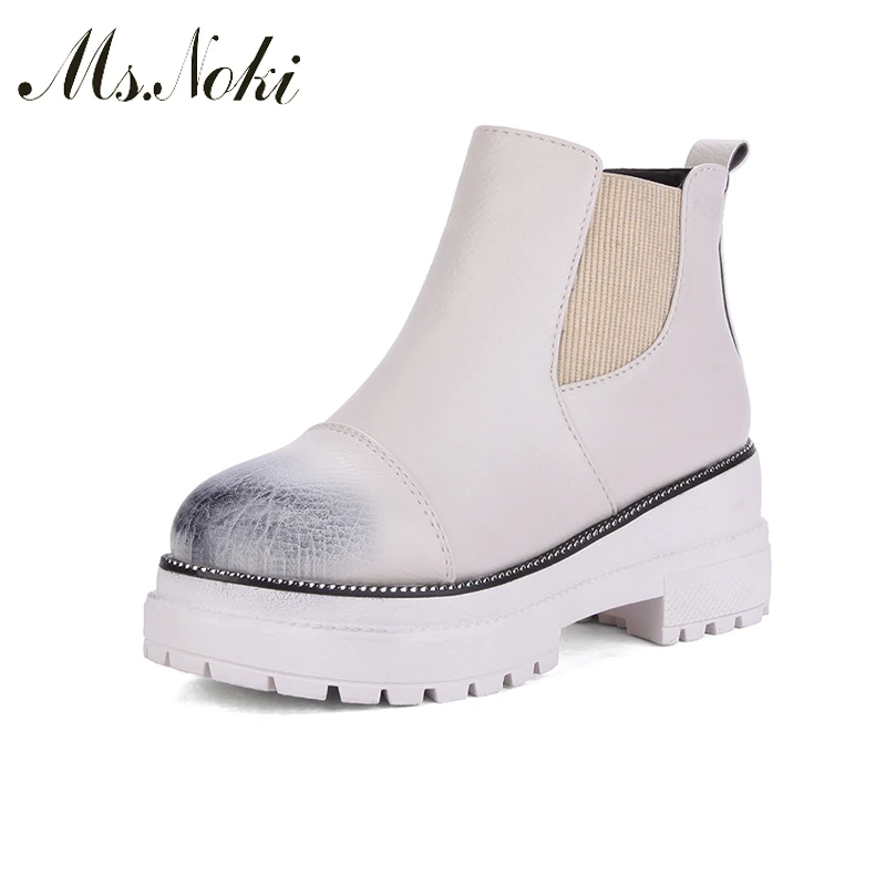 

Ms.Noki Spring Autumn Winter Boots Slip on Shoes Warm Square heel Ankle Boots Boots High Heels Platform White Boots Hot
