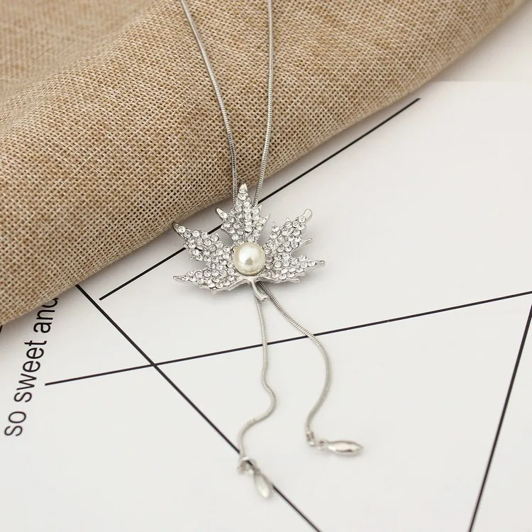Женское ожерелье с подвеской в виде кленового листа|maple leaf necklace|sweater chainleaf necklace |