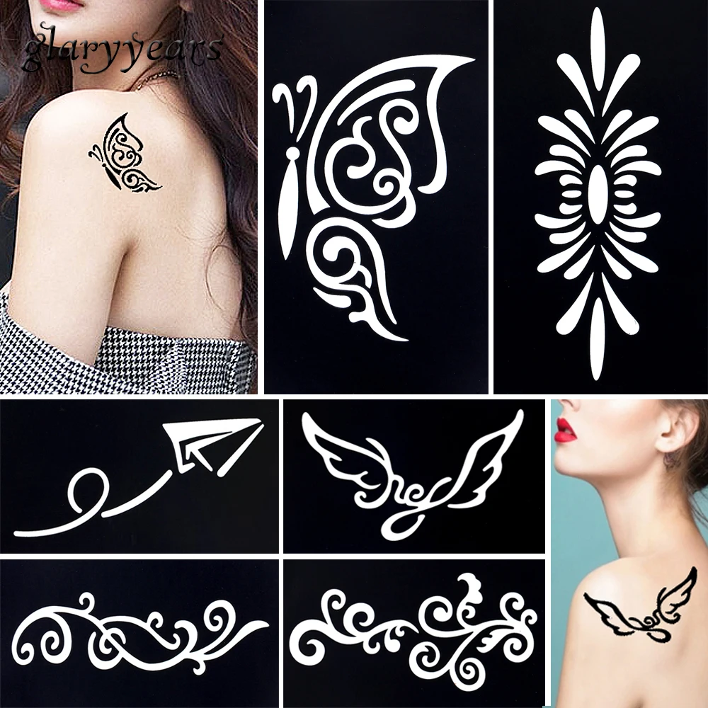 

6 Pieces DIY Henna Tattoo Stencil Airbrush Painting Flower Lace Design Women Men Arm Body Art Tool Tattoo Stencil Temporary G#07