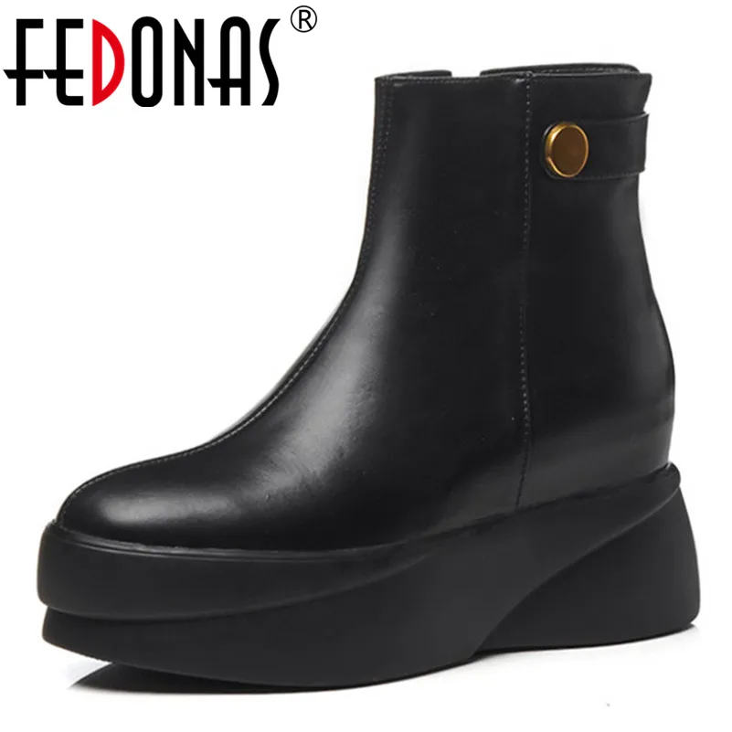 

FEDONAS Punk Women Ankle Boots Genuine Leather Platforms Party Club Pumps Zipper Warm Autumn Winter Basic Boots Casual Shoes