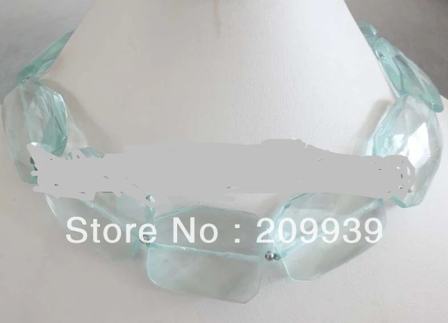 

huij 003058 light BLUE quartz crystal rectangle necklace 30x40mm