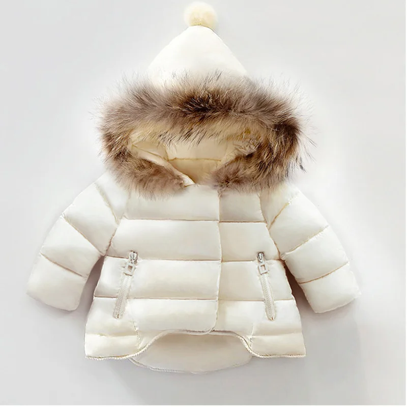 JOYHOPY/куртки для маленьких мальчиков, зимние парки с капюшоном и искусственным мехом, детская теплая верхняя одежда, детская одежда, пальто для маленьких девочек - Цвет: white