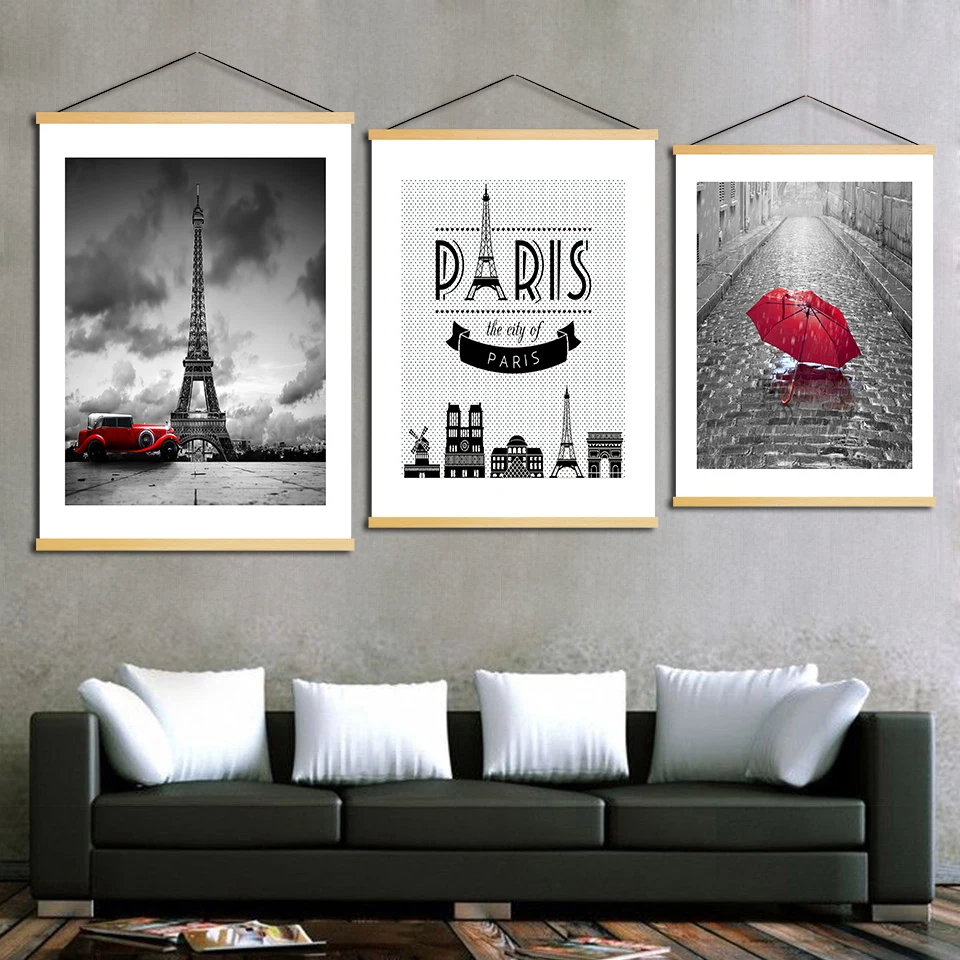 Print-Canvas-Modern-Paris-Tower-Wall-Art-Umbrella-Letter-Painting-Solid-Wood-Hanging-Scrolls-Poster-Home