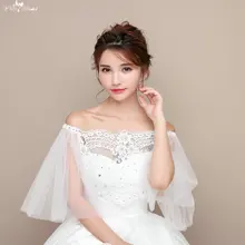 LZP092 с открытыми плечами Цветок край туманное Болеро цвета слоновой кости кружева шаль свадьба