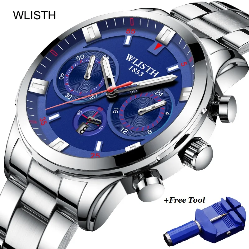 

reloj hombre WLISTH Quartz Wristwatch Top Brand Luxury Mens Watches Business Watch Men Luminous Stainless Steel Wrist Watch