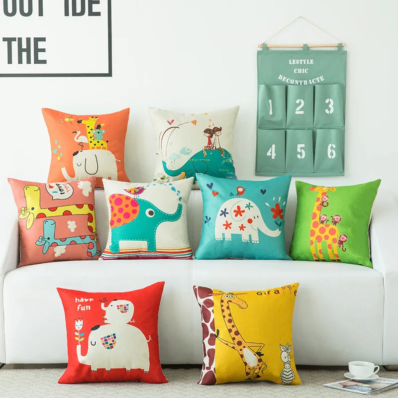 

Cartoon Cute Elephant Giraffe Pillow Cases Cushion Cover Sofa Bedroom Pillowcases Fashion Home Decorative Covers For Kids Room