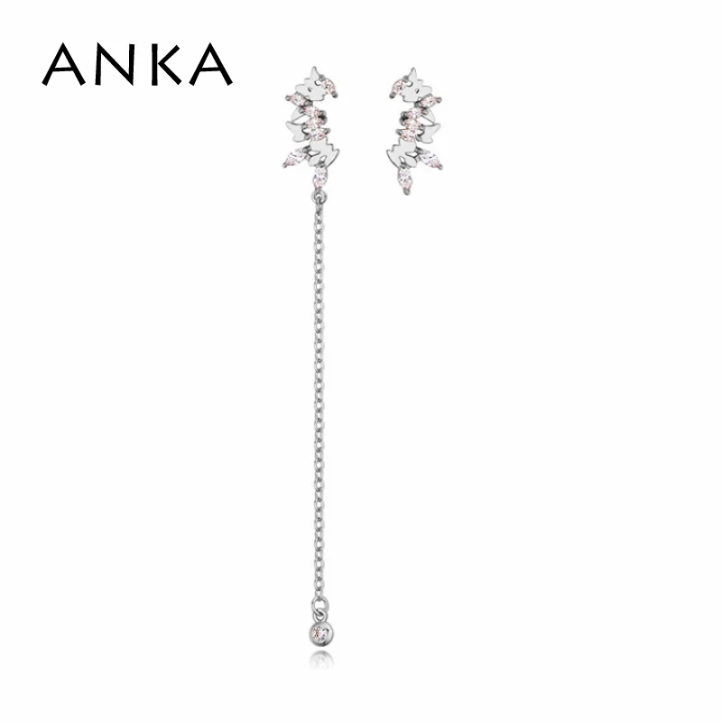 

ANKA luxury long asymmetric earrings for women with AAA cubic zirconia rose gold color earings fashion jewelry gift #123304
