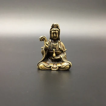 

Collection Chinese Brass Carved Guan Yin Kwan-yin Bodhisattva Holding Willow Clean Vase Exquisite Small Statue