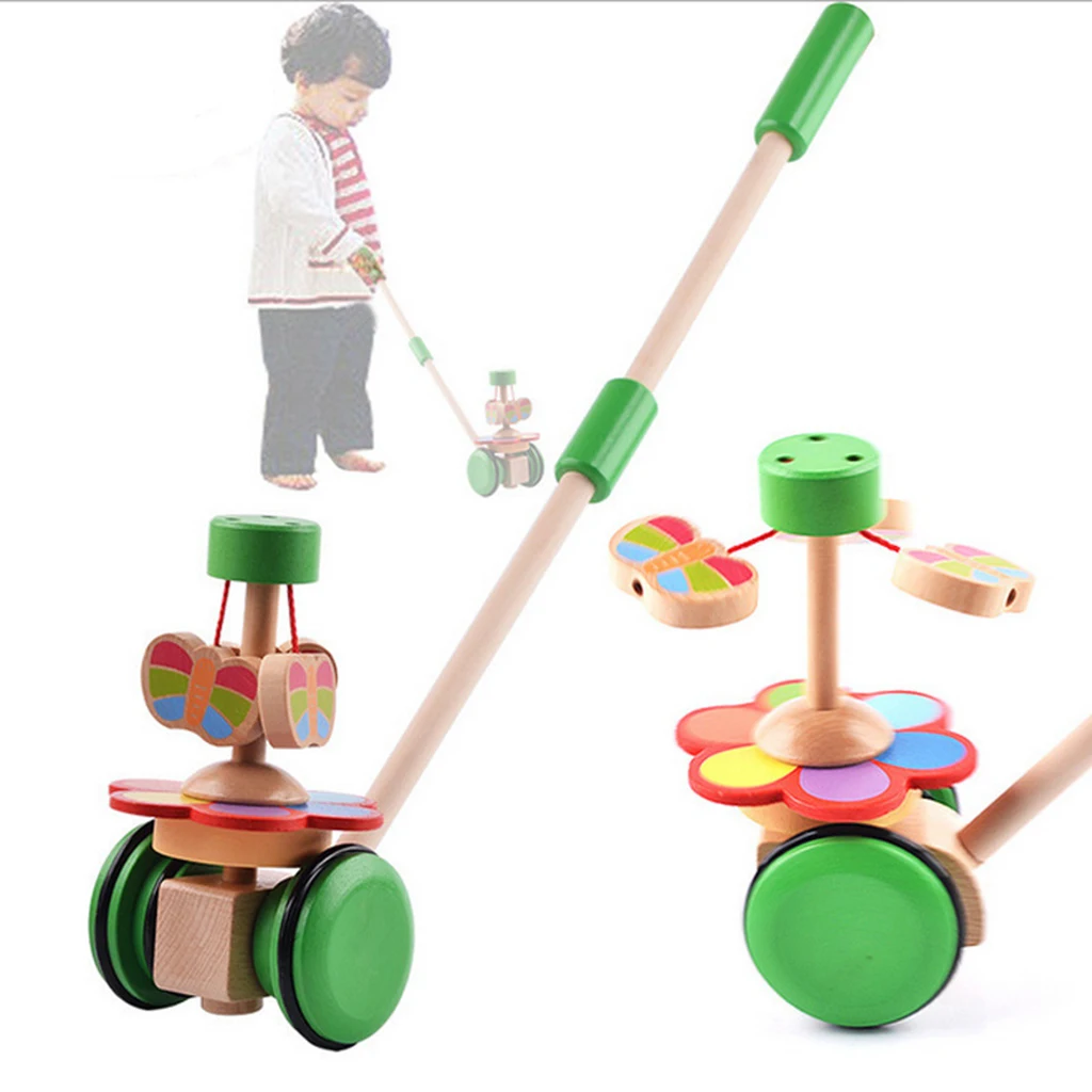 Wooden Push & Pull Dancing Butterfly Toddler Walking Toy Developmental Baby Toy