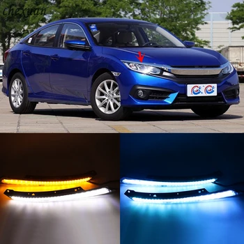 

1 Set For Honda Civic 2016 2017 2018 Blink LED Headlight Eyebrow Water Flowing Daytime Running Light DRL With Yellow Signal