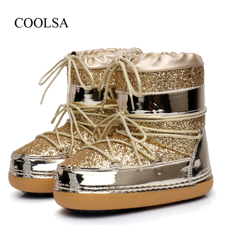 COOLSA/женские зимние ботинки зимние ботильоны женские зимние теплые Нескользящие ботинки на меху со шнуровкой ботинки большого размера плюс