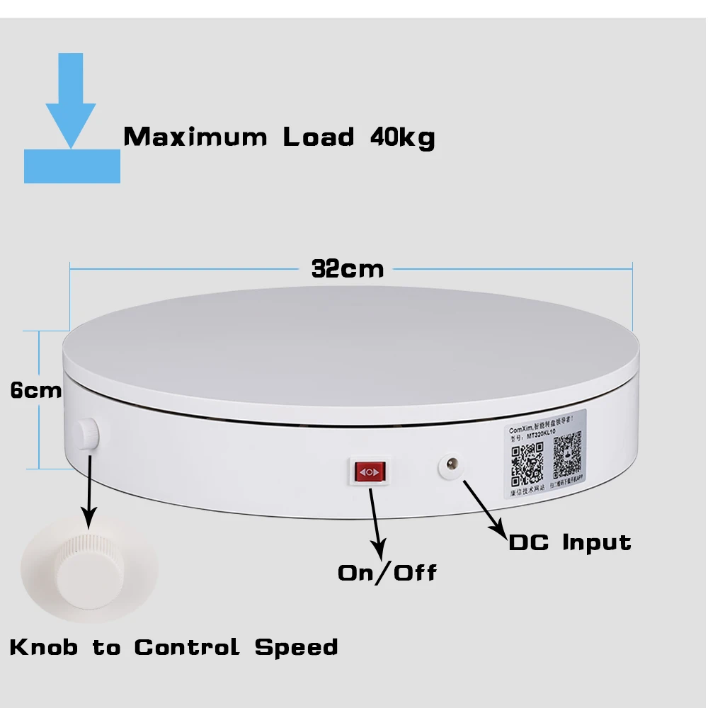 

ComXim 32cm 12.6in Knob Control 360 Degree Electric Turntable Product Display Photography Rotating Turntable